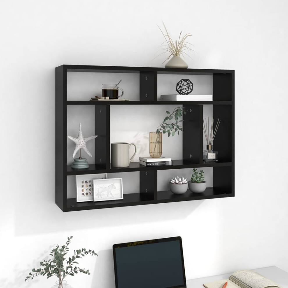 vidaXL Wall Shelf Black Chipboard Hanging Wall Display Rack Shelf Cabinet Set