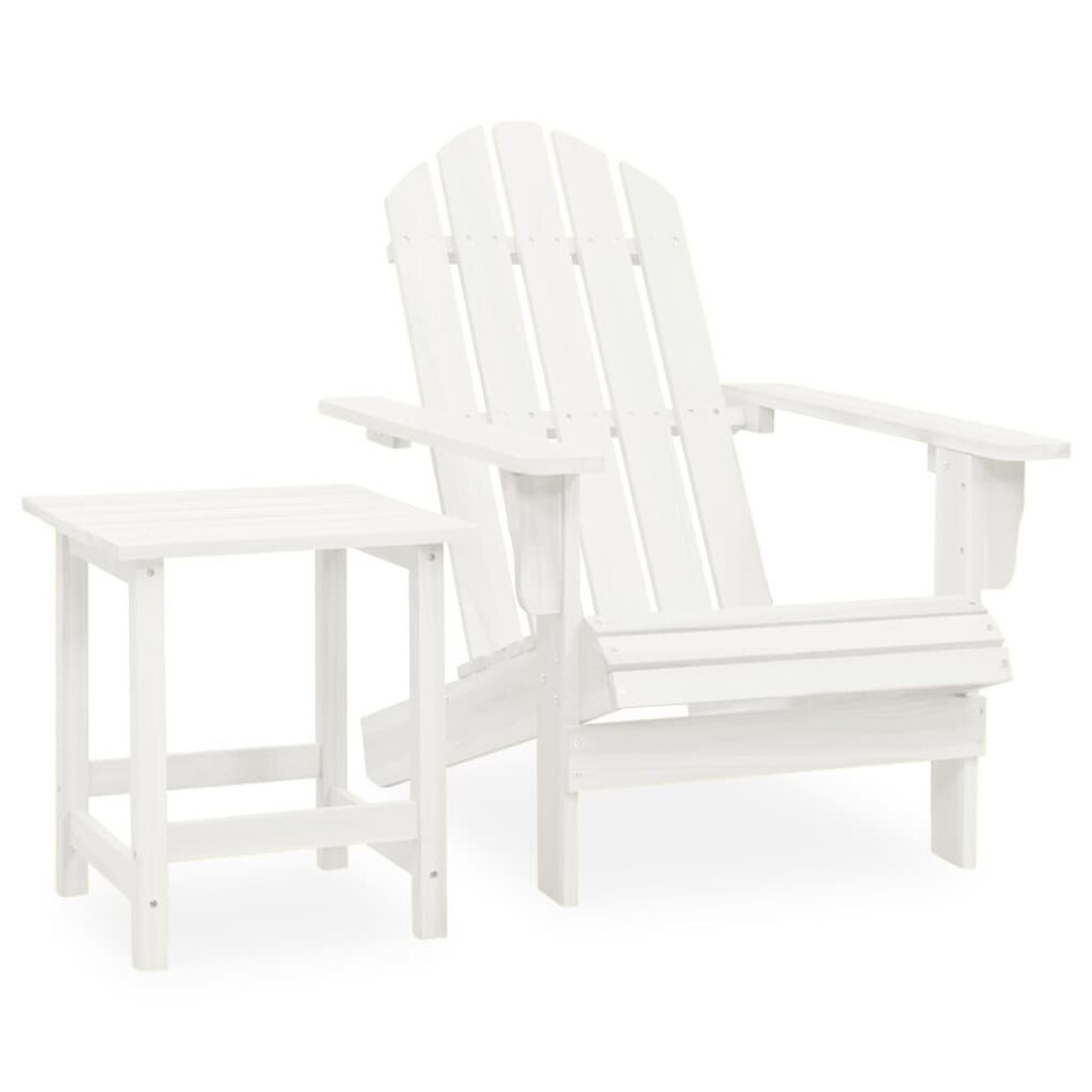 vidaXL Solid Fir Wood Garden Adirondack Chair with Table White Patio Seating