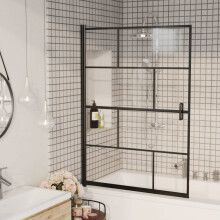 vidaXL ESG Black Grid-Printed Shower Enclosure 100x140 cm – 4 mm Safety Glass, Aluminum Frame, ABS Handle | 150750