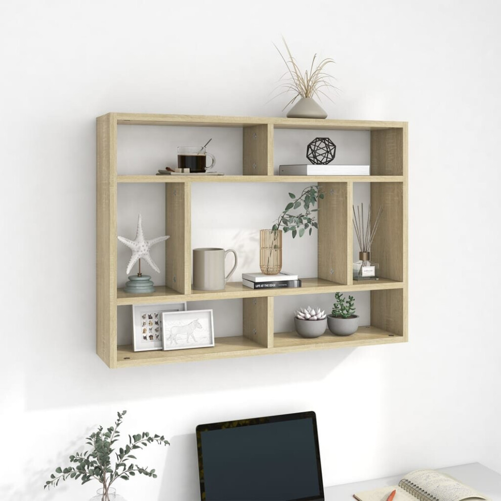 vidaXL Wall Shelf Sonoma Oak Chipboard Hanging Wall Display Shelf Cabinet