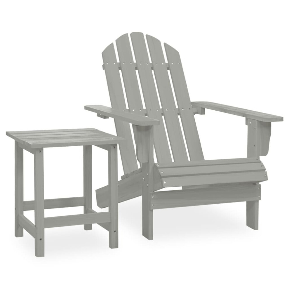 vidaXL Solid Fir Wood Garden Adirondack Chair with Table Grey Patio Seating