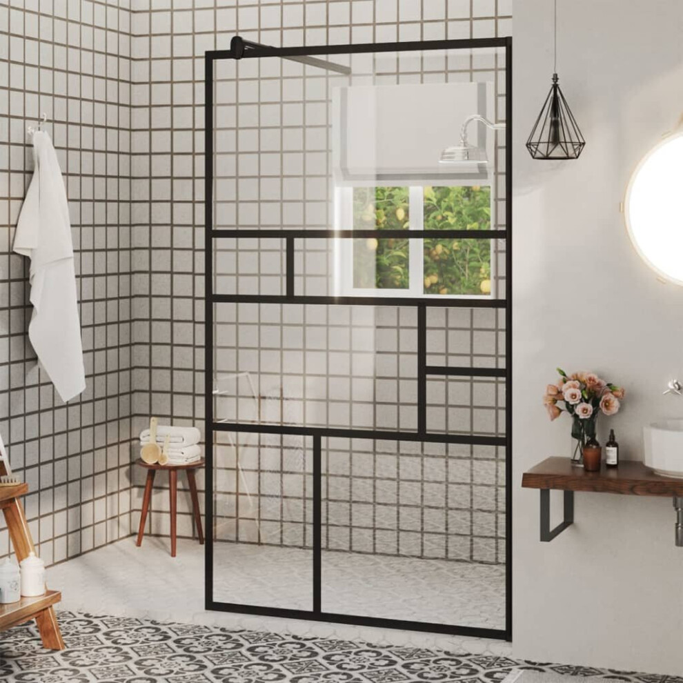 vidaXL Walk-in Shower Wall with Clear ESG Glass Black Bathroom Shower Screen