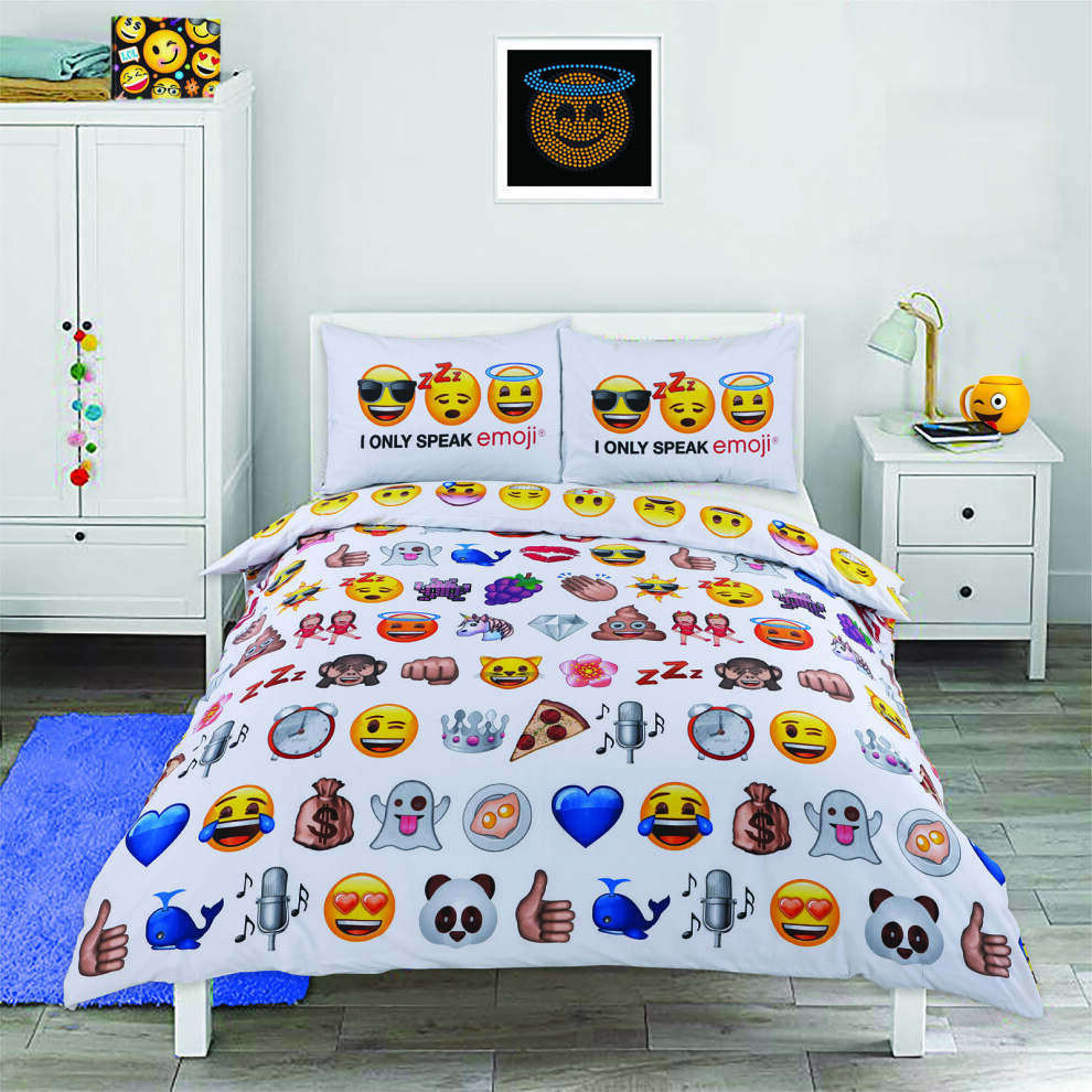 (Single) Duvet Cover Pillowcase Set Emoji Cotton Rich