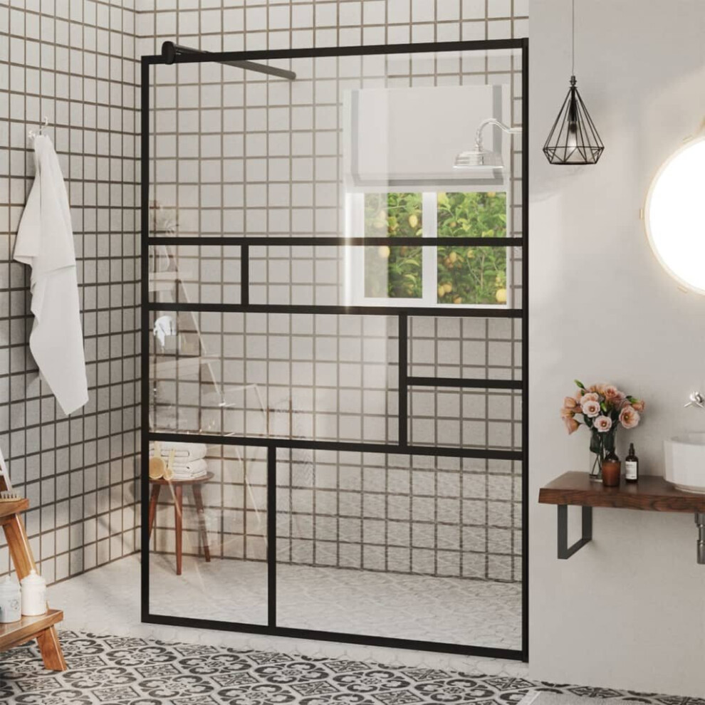 vidaXL Walk-in Shower Wall with Clear ESG Glass Black Bathroom Shower Screen