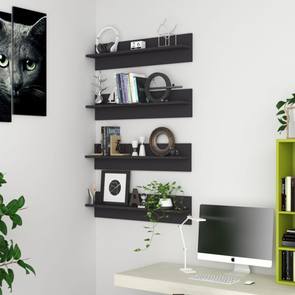 vidaXL 4x Wall Shelves Grey Chipboard Wall-Mounted Hanging Floating Shelf
