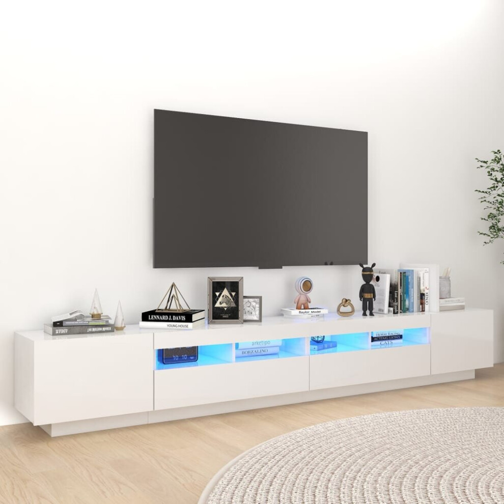 vidaXL TV Cabinet with LED Lights High Gloss White 260x35x40 cm TV Stand Set