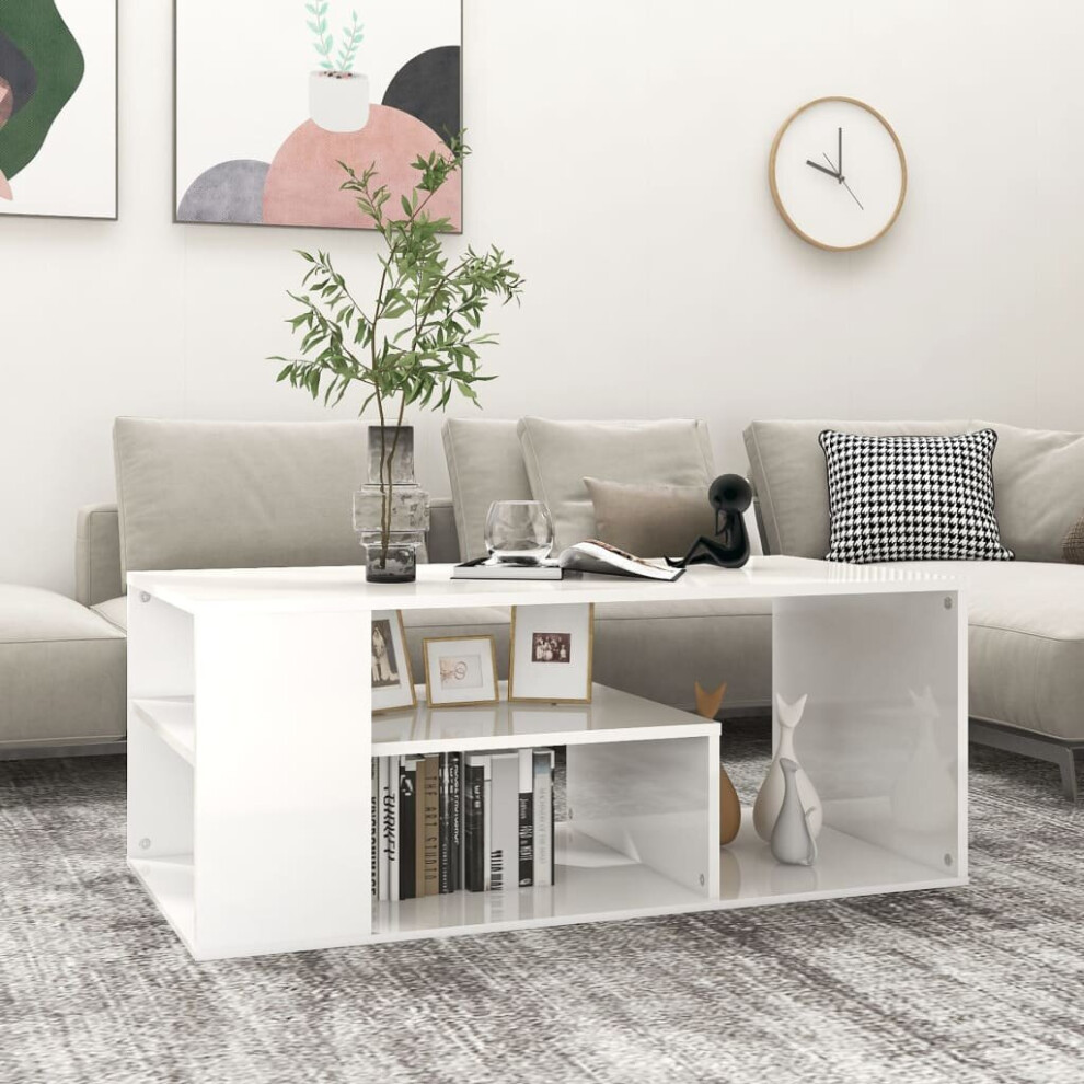 vidaXL Coffee Table High Gloss White Engineered Wood End Center Accent Table