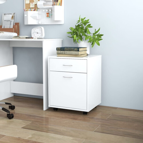 VidaXL vidaXL Rolling Cabinet White Engineered Wood Office Drawer Rolling Cabinet