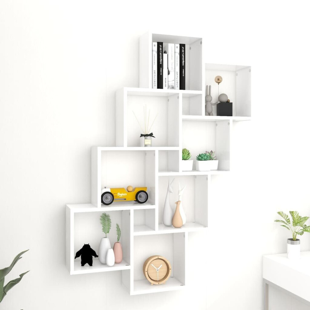 vidaXL Wall Cube Shelf White Chipboard Wall-Mounted Floating Hanging Shelf