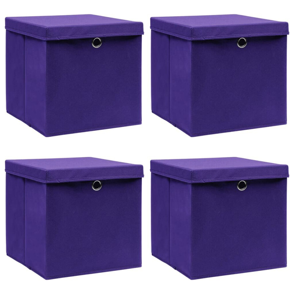 Vidaxl 4X Storage Boxes With Covers Purple Home Storage Chest Pack Box Set