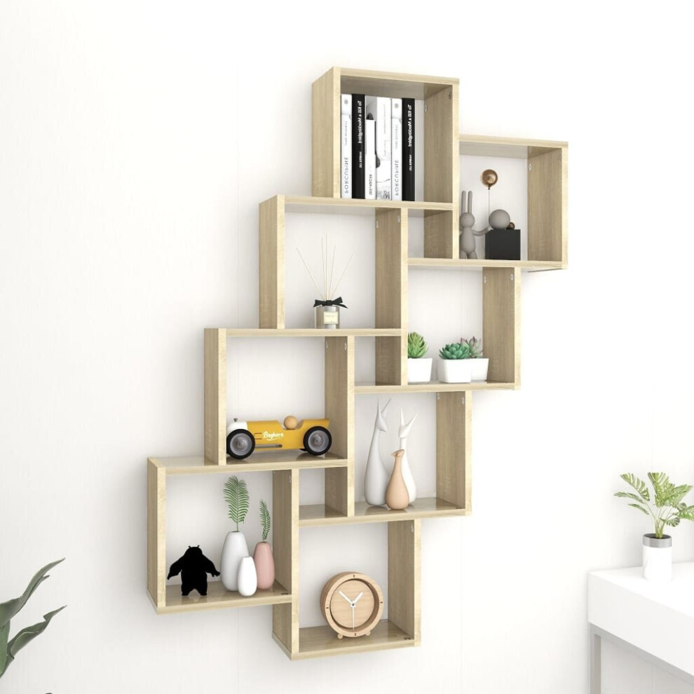 vidaXL Wall Cube Shelf Sonoma Oak Chipboard Home Wall-Mounted Hanging Shelf