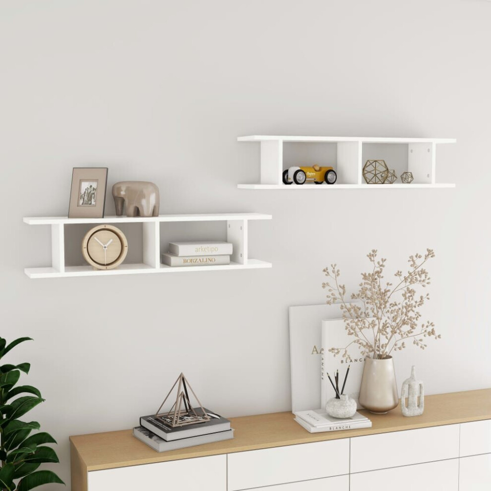 vidaXL 2x Wall Shelf White Engineered Wood Wall-Mounted Hanging Floating Shelf