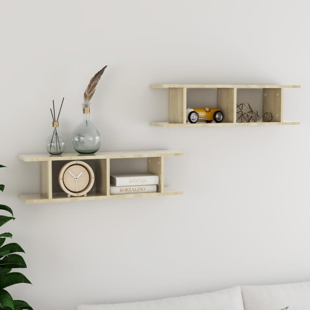 vidaXL 2x Wall Shelves Sonoma Oak Chipboard Home Wall-Mounted Hanging Shelf