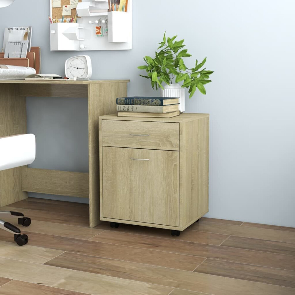 Vidaxl Rolling Cabinet Sonoma Oak Engineered Wood Home Drawer Rolling Cabinet