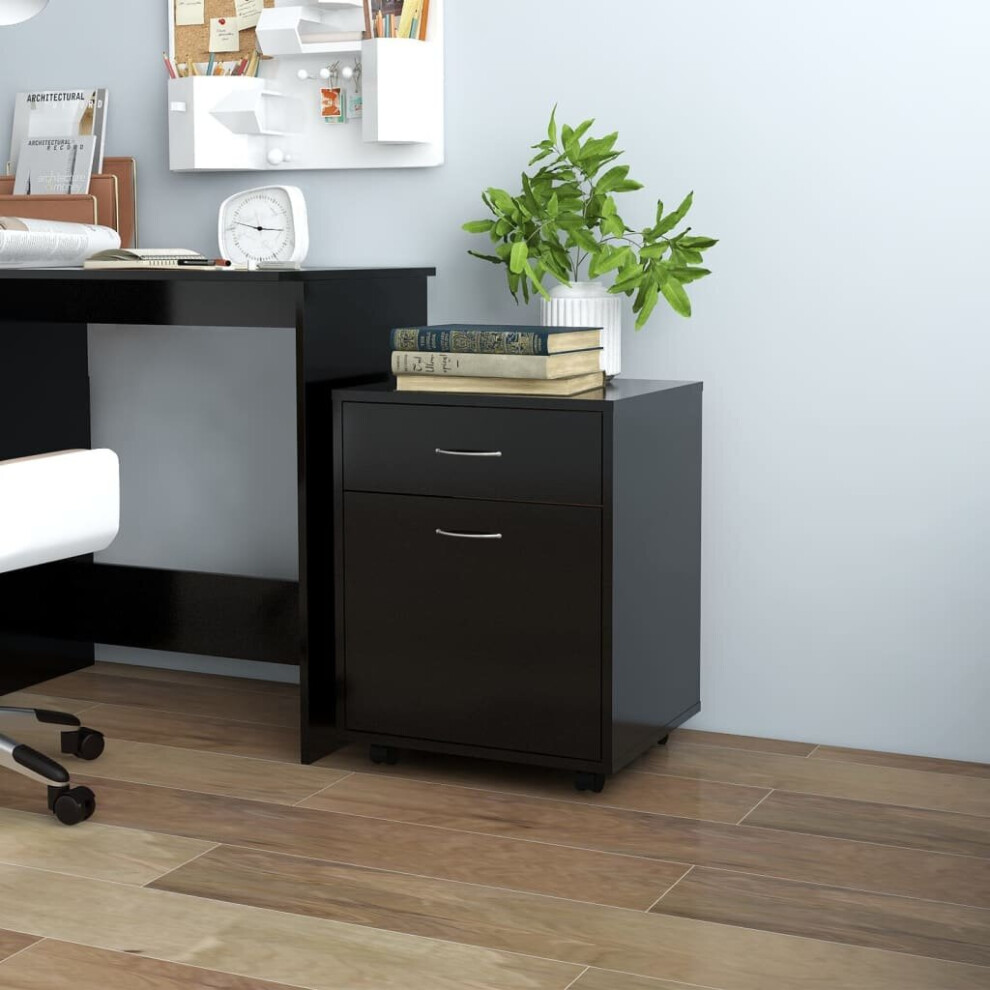 Vidaxl Rolling Cabinet Black Engineered Wood Office Drawer Rolling Cabinet
