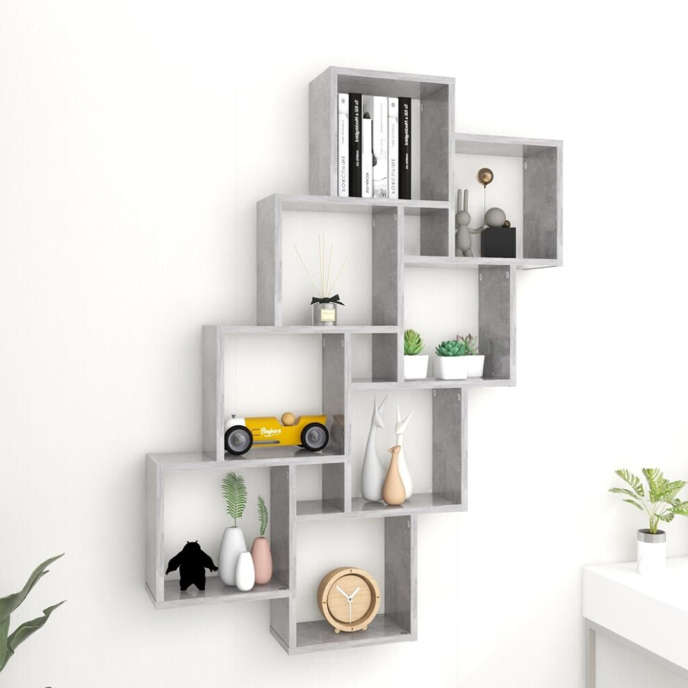 vidaXL Wall Cube Shelf Concrete Grey Chipboard Home Wall-Mounted Hanging Shelf