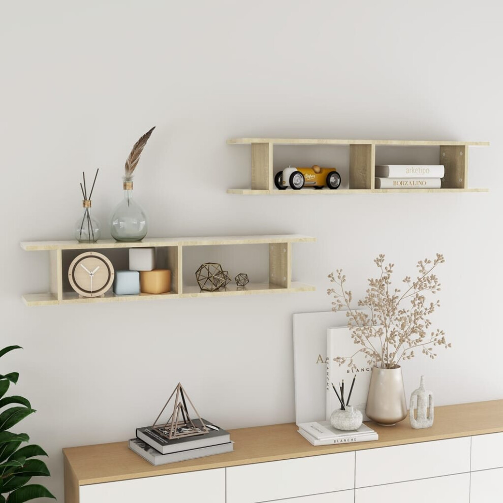 vidaXL 2x Wall Shelves Sonoma Oak Chipboard Wall-Mounted Hanging Wall Shelf