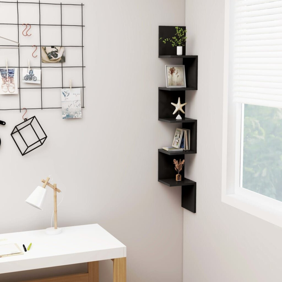vidaXL Wall Corner Shelf Black Engineered Wood Indoor Hanging Wall Rack Shelf