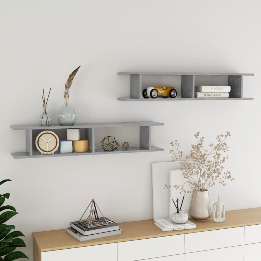 vidaXL 2x Wall Shelves Concrete Grey Chipboard Wall-Mounted Hanging Shelf