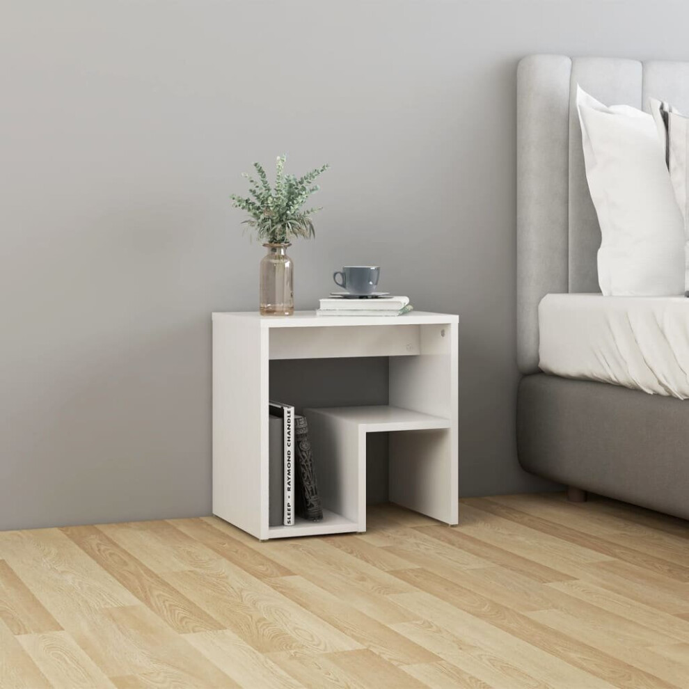 Vidaxl Bed Cabinet High Gloss White Engineered Wood Bedside Table Nightstand