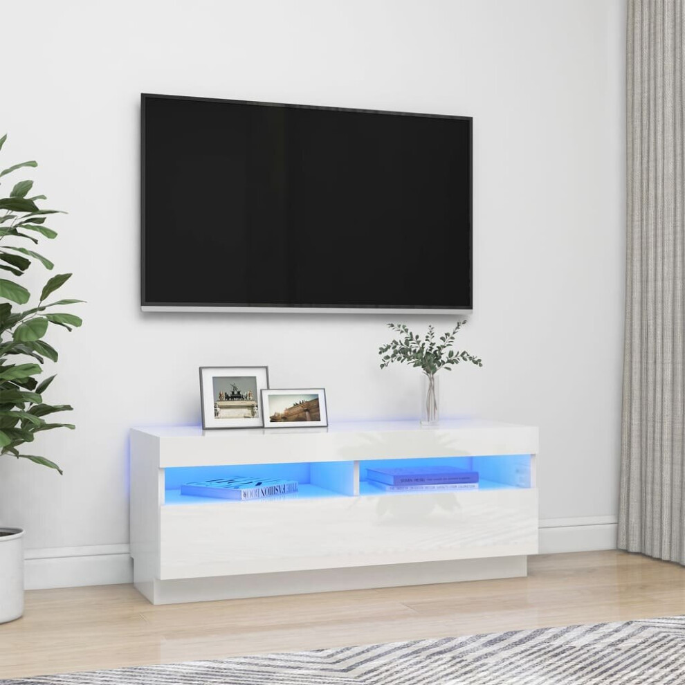 vidaXL TV Cabinet with LED Lights High Gloss White Stand Living Room Furniture