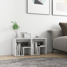 vidaXL 2x Bed Cabinets High Gloss White Engineered Wood Bedside Cabinet Table