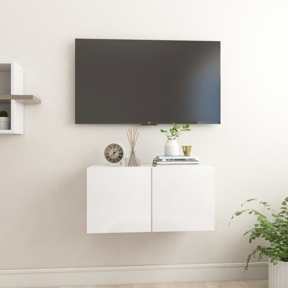 vidaXL Hanging TV Cabinet High Gloss White Home Entertainment Centre Wall Unit