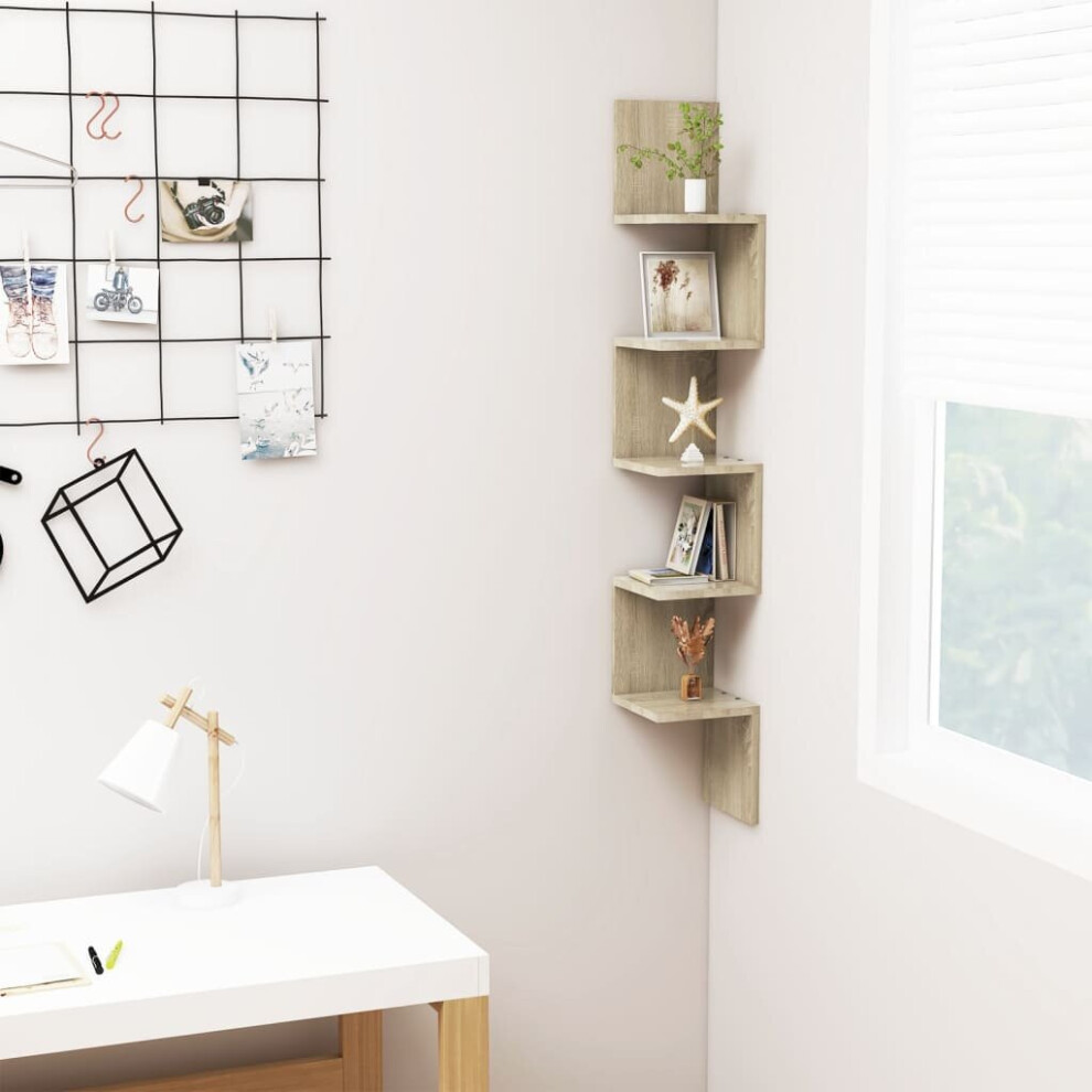 vidaXL Wall Corner Shelf Sonoma Oak Engineered Wood Indoor Wall Rack Shelf
