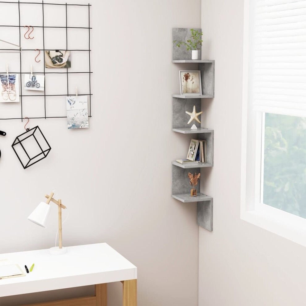 vidaXL Wall Corner Shelf Concrete Grey Engineered Wood Indoor Hanging Shelf