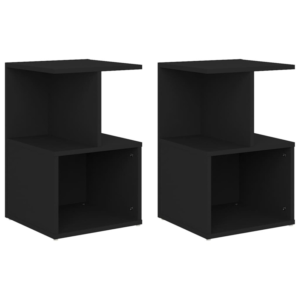 Vidaxl 2X Bedside Cabinets Black Engineered Wood Bed Stand Table Nightstand