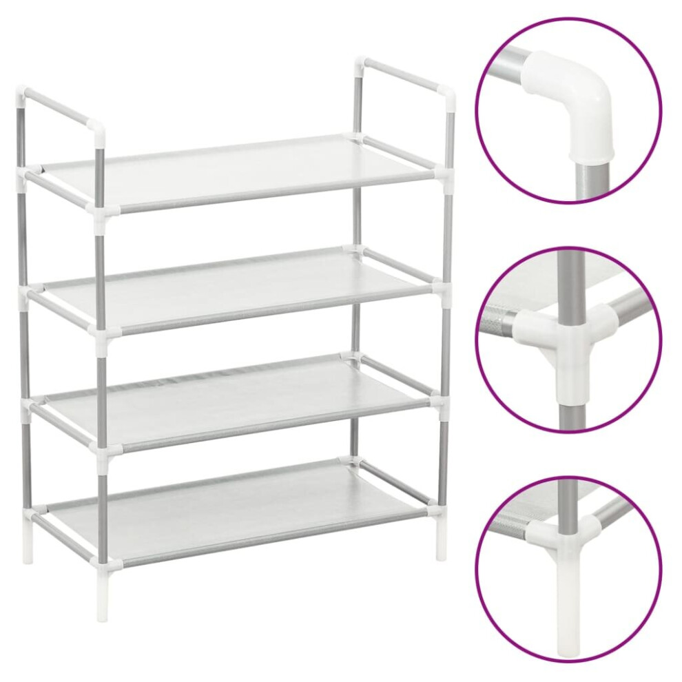 vidaXL Shoe Rack with 4 Shelves Metal and Non-woven Fabric Silver Shoe Storage