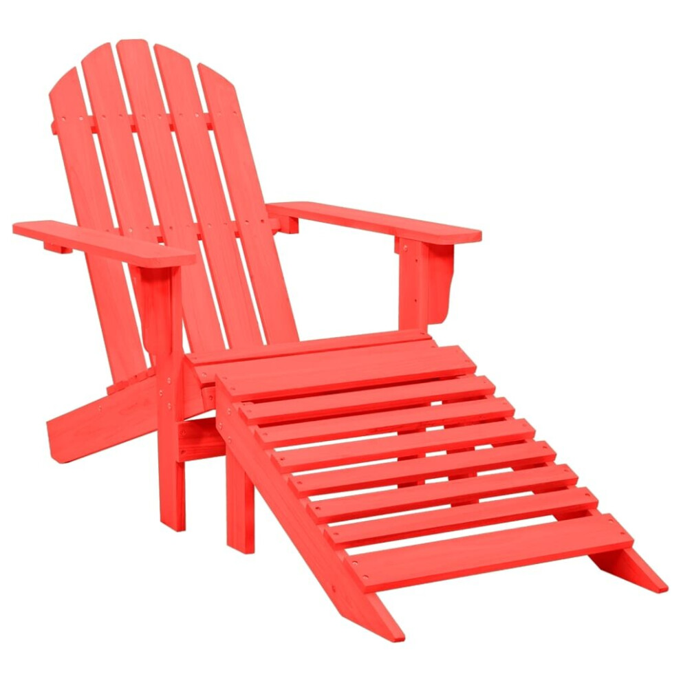 vidaXL Solid Fir Wood Garden Adirondack Chair with Ottoman Red Outdoor Lounge