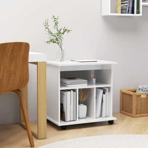 VidaXL vidaXL Rolling Cabinet High Gloss White Engineered Wood Drawer Rolling Cabinet