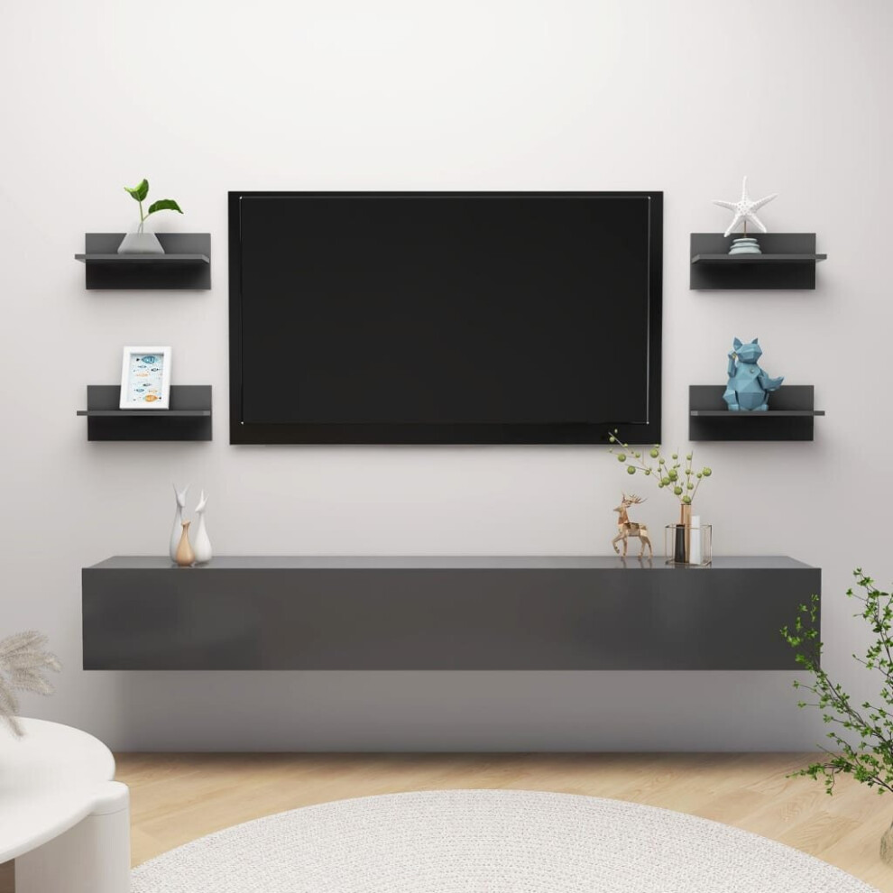 vidaXL 4x Wall Shelves Grey Chipboard Home Wall-Mounted Hanging Display Shelf