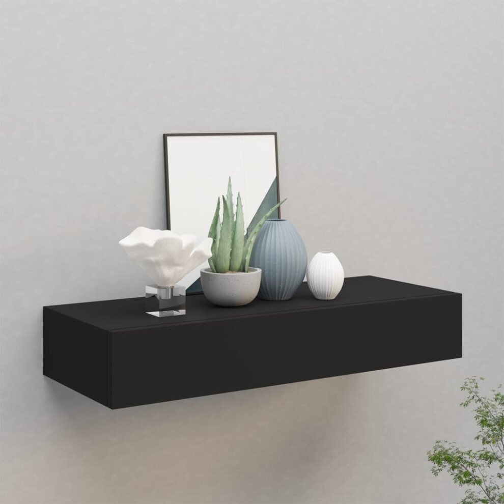 vidaXL Wall-mounted Drawer Shelf Black MDF Ledges Floating Cabinet Wall Shelf