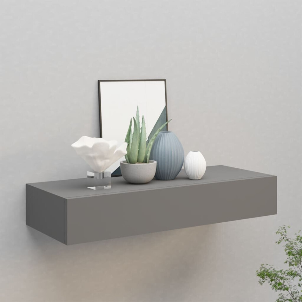 vidaXL Wall-mounted Drawer Shelf Grey MDF Ledges Floating Cabinet Wall Shelf