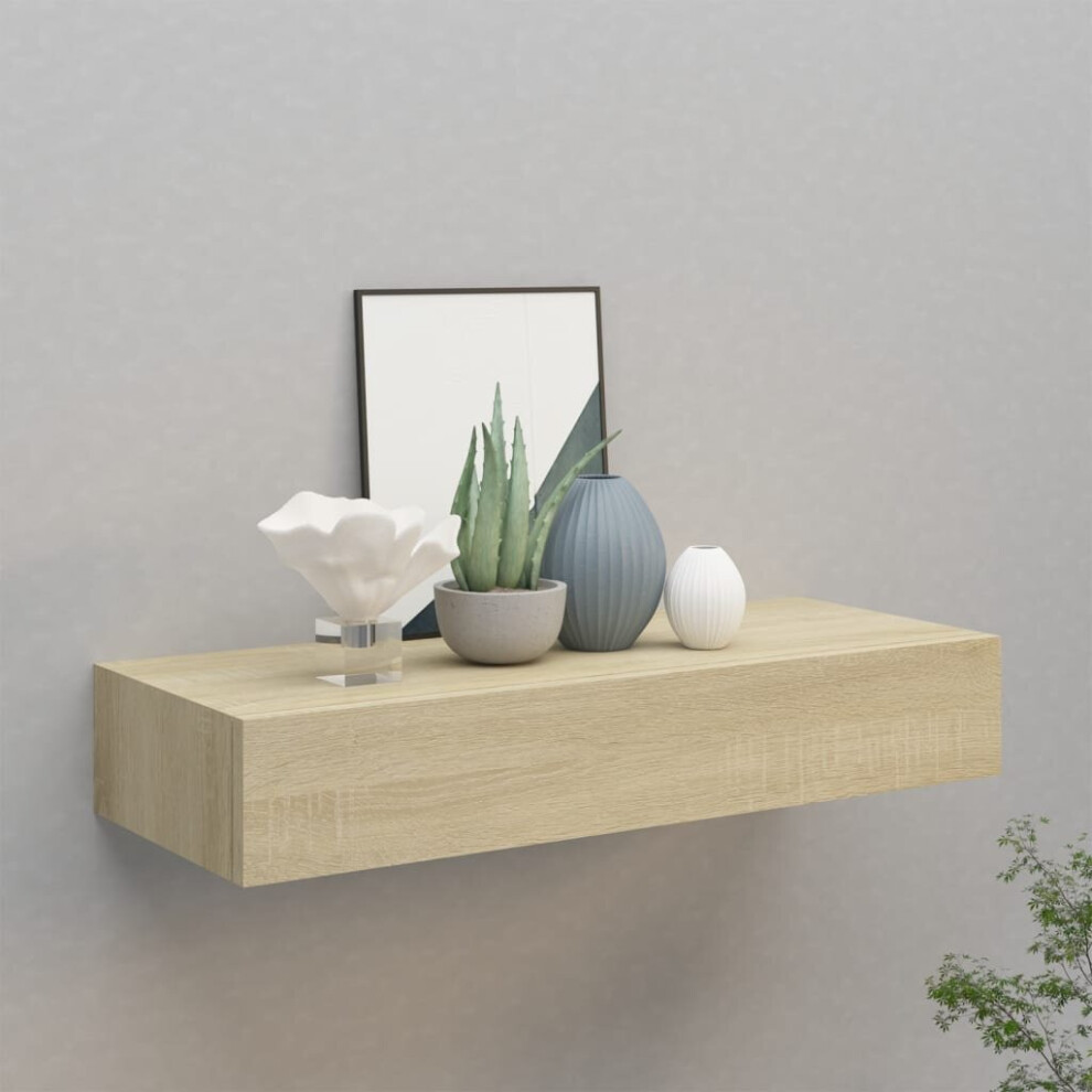 vidaXL Wall-mounted Drawer Shelf Oak MDF Ledges Floating Cabinet Wall Shelf