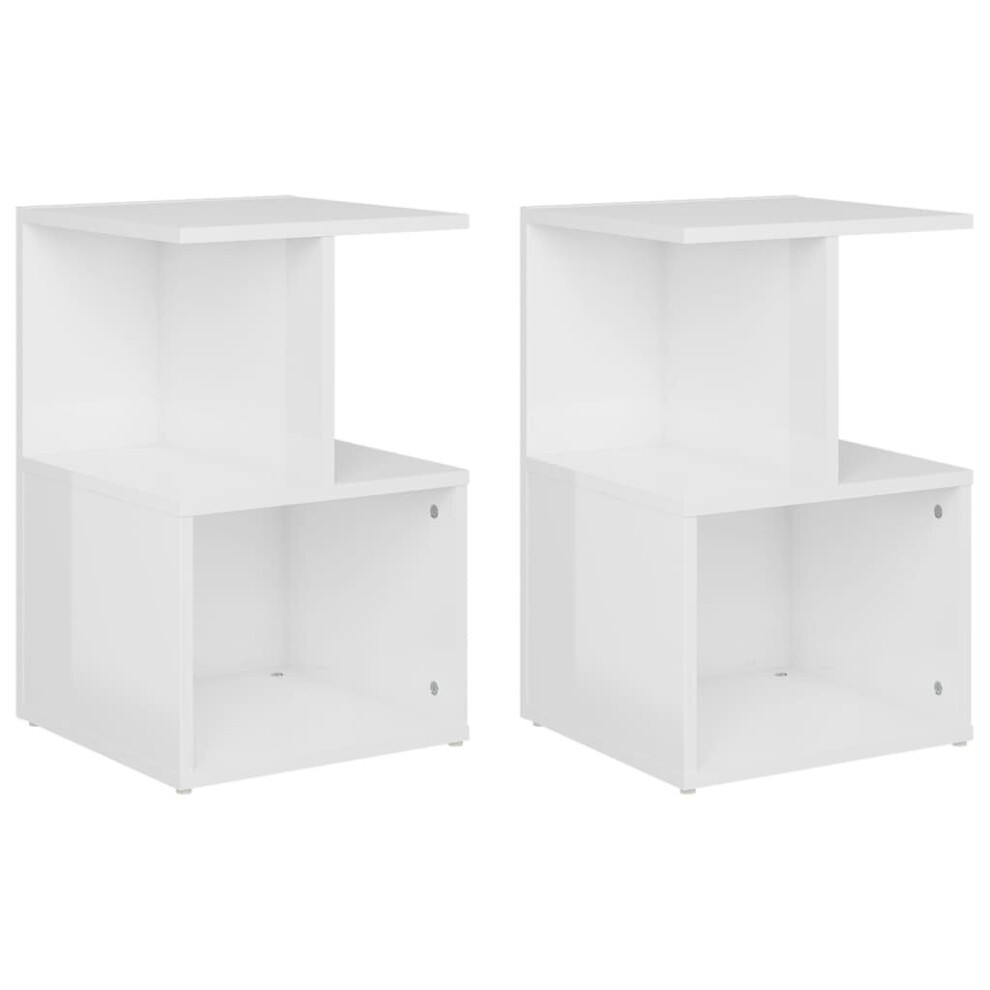 vidaXL 2x Bedside Cabinets High Gloss White Chipboard Bed Stand Side Tables