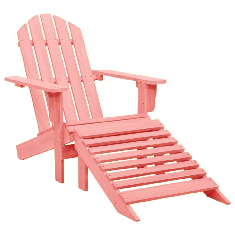 vidaXL Solid Fir Wood Garden Adirondack Chair with Ottoman Pink Outdoor Lounge