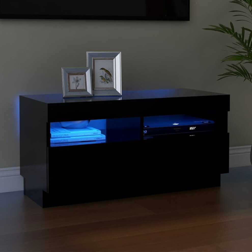 vidaXL TV Cabinet With LED Lights Black 80x35x40 Cm TV Stand Unit Hifi Cabinet