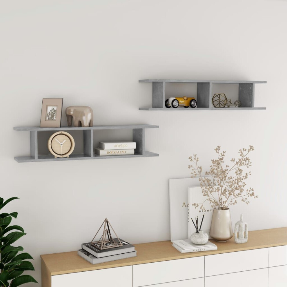 vidaXL 2x Wall Shelf Concrete Grey Engineered Wood Wall-Mounted Hanging Shelf