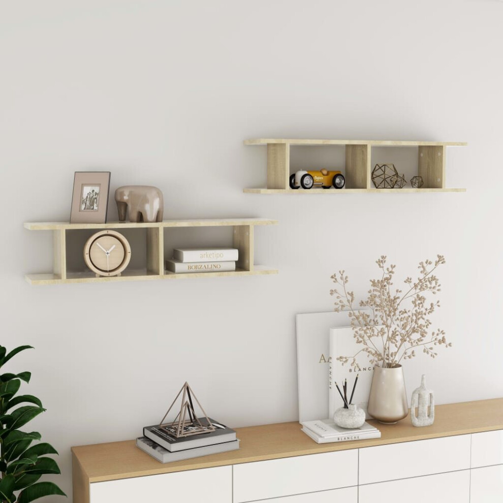 vidaXL 2x Wall Shelves Sonoma Oak Chipboard Wall-Mounted Hanging Wall Shelf