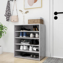 vidaXL Shoe Cabinet Concrete Grey - 5-Shelf Shoe Storage Organiser, Wall/Floor Mount (60 x 35 x 70 cm) 808940