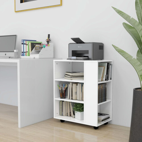 VidaXL vidaXL Rolling Cabinet White Engineered Wood Office Drawer Rolling Cabinet