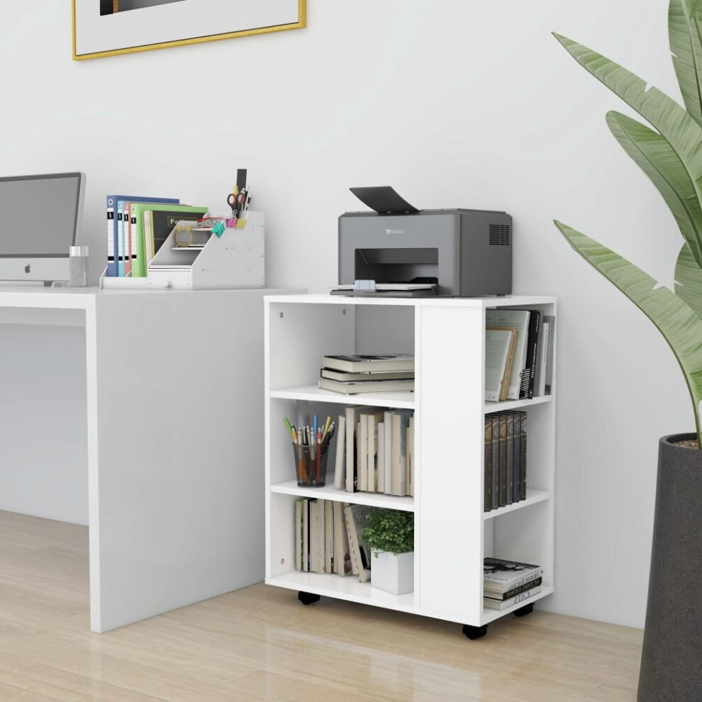 vidaXL Rolling Cabinet White Engineered Wood Office Drawer Rolling Cabinet