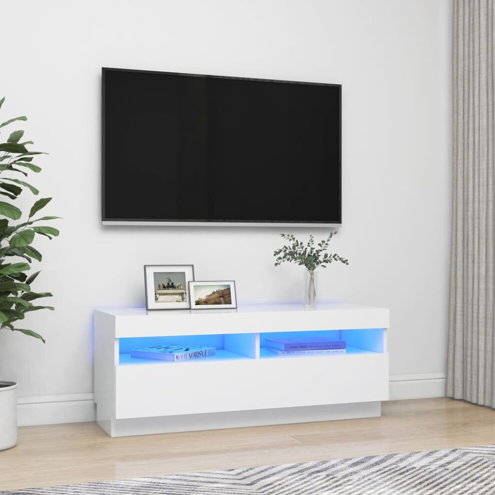 vidaXL TV Cabinet with LED Lights White Stand Living Room Bedroom Furniture