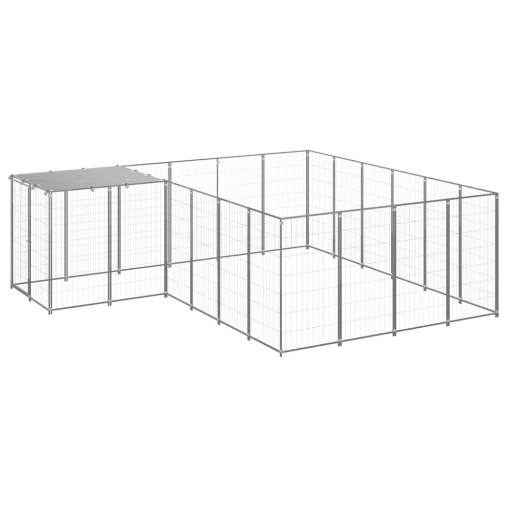 vidaXL Dog Kennel Silver Steel Puppy Enclosure Outdoor Dog Supplies Runs Cage