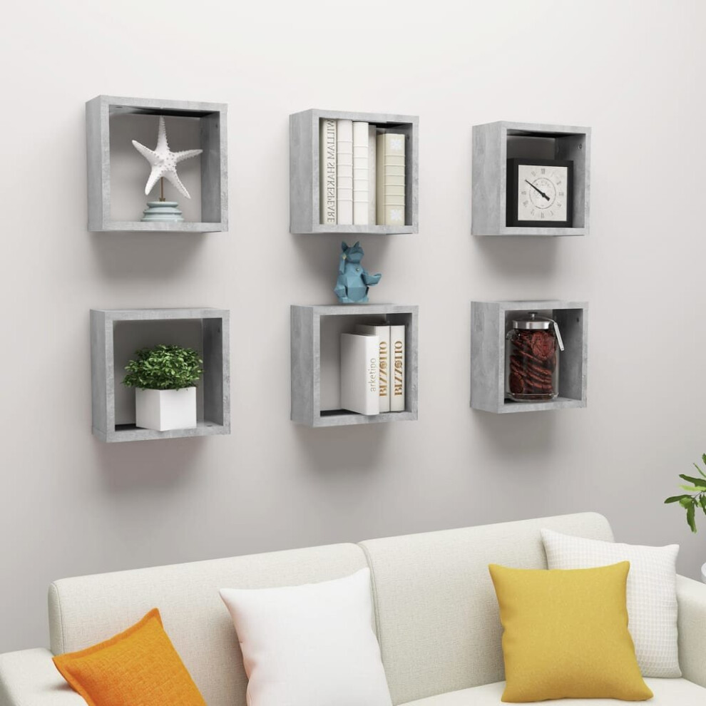 Vidaxl 6X Wall Cube Shelves Concrete Storage Wall Hanging Floating Shelf Grey