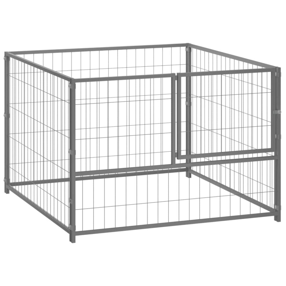 vidaXL Dog Kennel Silver Steel Dog Supplies Outdoor Puppy Enclosure Runs Cage