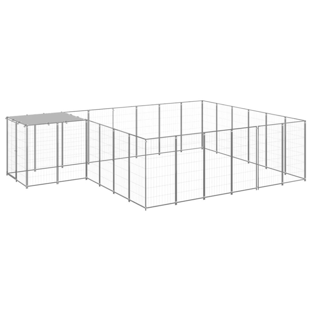 vidaXL Dog Kennel Silver Steel Puppy Enclosure Outdoor Dog Supplies Runs Cage